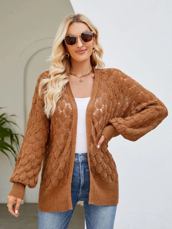 Open Front Ribbed Trim Cardigan Casual Hoodie Style