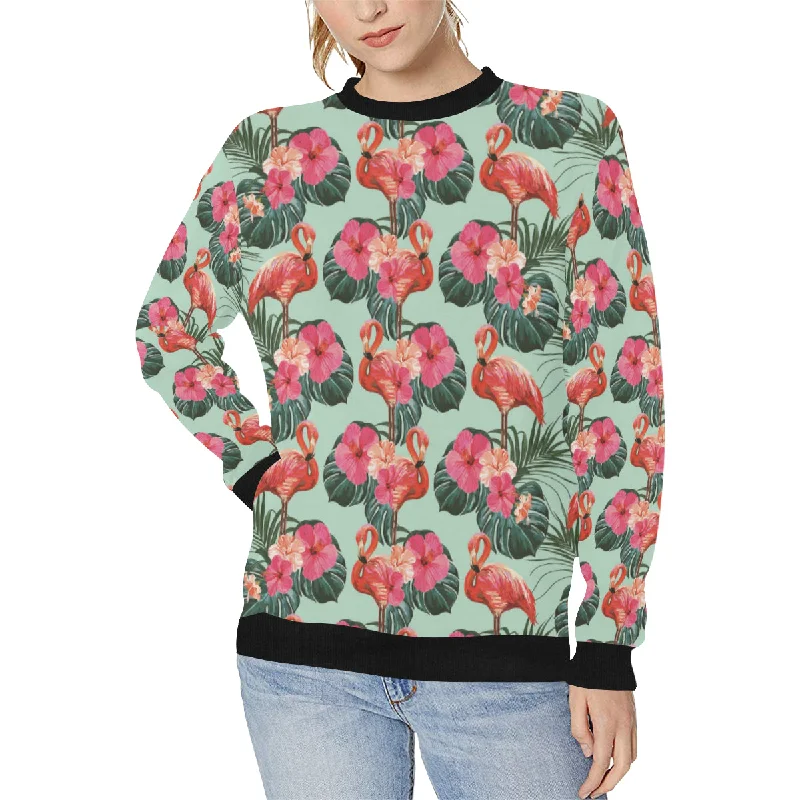 Beautiful flamingo tropical palm leaves hibiscus p Women's Crew Neck Sweatshirt Trendy Women’s Hoodies Beautiful flamingo tropical palm leaves hibiscus p Women's Crew Neck Sweatshirt Trendy Women’s Hoodies